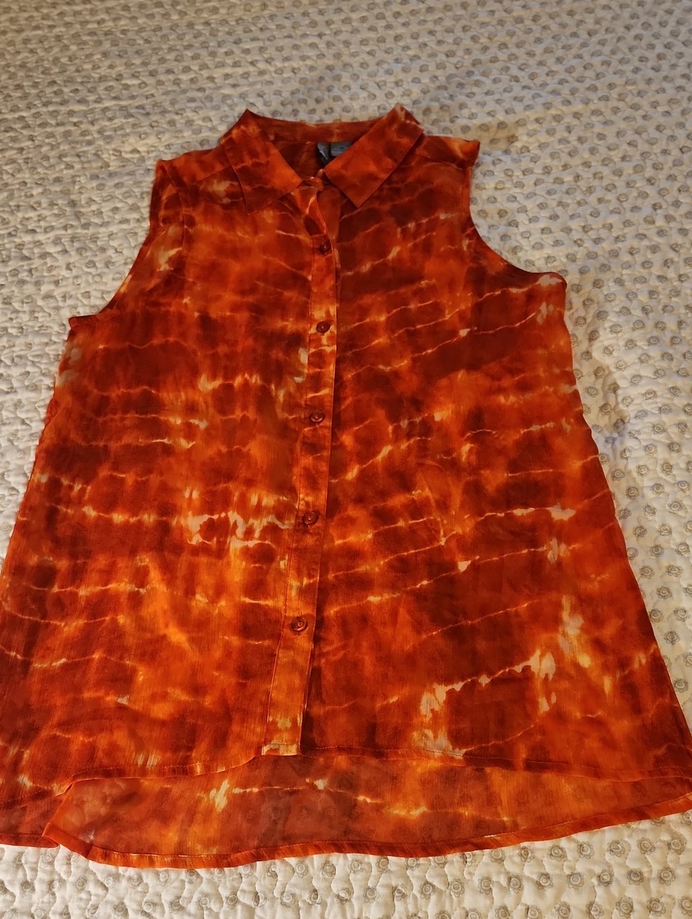 new directions Orange Tie-Dye Sleeveless Button-Down Top